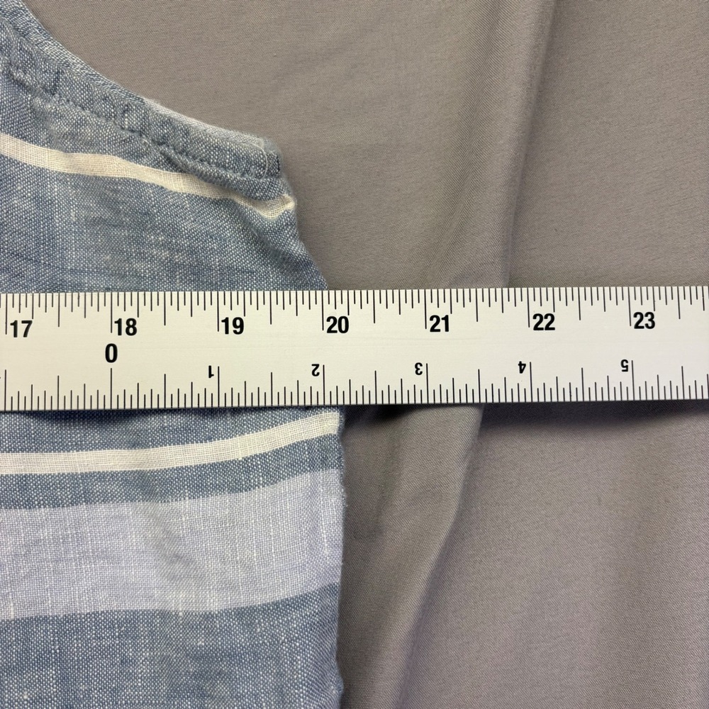 Ellen Tracy Linen Tank Top Blue White Striped Sleeveless Blouse Back Zip Mens L - Picture 5 of 8